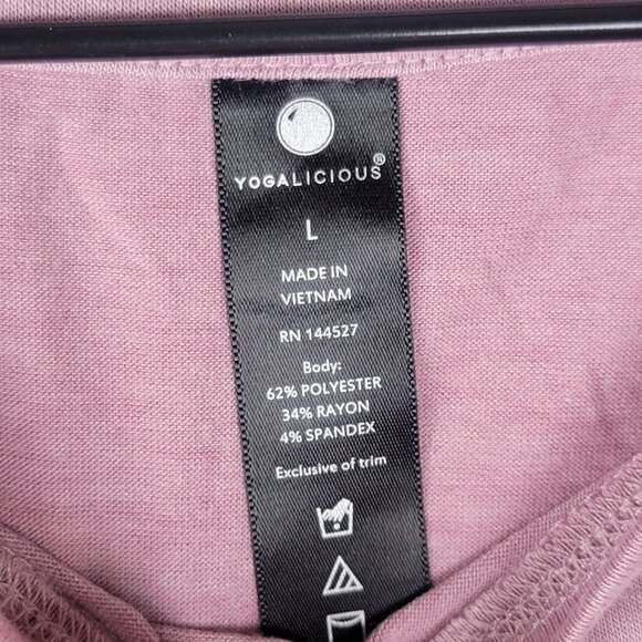 YOGALICIOUS Womens L Pink Open Back Yoga Shirt Short Sleeve Athleisure Workout - Picture 2 of 5